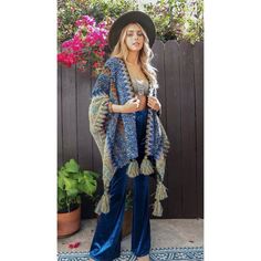 Boho Cobalt Blue Multicolor Tassel Poncho Ruana, 100% Acrylic, Bundle 2 Or More Items For 15% Off!! Ships In 7-8 Days Hippie Poncho With Tassels, Casual Poncho With Tassels For Festivals, Bohemian Spring Shawl With Tassels, One Size Blue Shawl For Beach, Blue Casual Poncho For Vacation, One Size Tasseled Shawl For The Beach, Beach Shawl With Tassels One Size, One Size Poncho With Tassels In Cape Shape, Casual Blue Poncho For Vacation