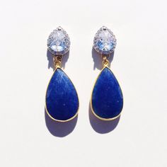 Silver CZ top. Blue Lapis teardrop bottom. Glam Jewelry, Blue Lapis, Bridal Earrings, Drop Earrings, Silver, Gifts, Blue