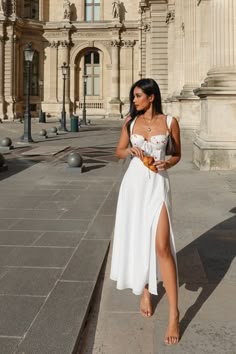 Cherry Lady White Midi Dress Photo Poses In Midi Dress, Poses With Maxi Dress, Miami Outfits Casual, White Graduation Dress Midi, Midi Dress Poses, Christmas Summer Outfit, Cherry Dress Outfit, All White Birthday Outfit, Italy Outfits Aesthetic