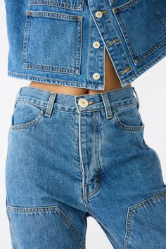 Japanese Denim Patchfront Handy Pant in Cowboy Blue | Jesse Kamm • Oroboro Store • Luxury Boutique • New York, NY Jesse Kamm, Icon Clothing, Icon Shoes, Iconic Dresses, Fall Denim, Black Crane, Japanese Denim, Fall Shoes, Short Jumpsuit