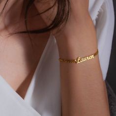 ✅Give your special someone a custom bracelet made just for them!  ✅Our Personalized Name bracelet is the perfect gift for your loved ones and will become a versatile accessory for any occasion.  ✅From a heart-warming holiday present, anniversary or birthday gift, or just because, this unique bracelet adds a trendy touch to any outfit.  ✅ [Material]: Gold-plated Stainless Steel ✅ It's a beautiful personalized bracelet made of Stainless Steel.  ✅[Care Instruction]: Avoid exposure to acidic, aggres Cheerleader Girls, Letter Bracelets, Chain Letter, Single Bracelet, Customised Bracelets, Name Bracelets, Ribbon Bracelets, Bracelets Bangle, Girls Tattoo