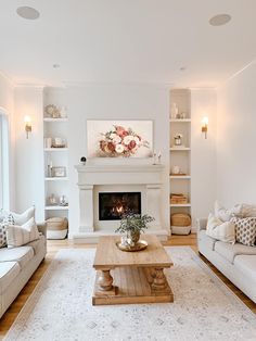 a living room filled with furniture and a fire place under a painting on the wall