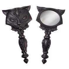 8.5 Black Sacred Cat Hand Mirror - Magick Magick.com Gothic Mirror, Goth House, Alchemy Gothic, Cat Hand, Small Vanity, Handheld Mirror, Goth Home Decor, Goth Home, Witchy Decor