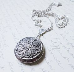 Renaissance Style Silver Locket---Christmas gift,Mother's Day gift Silver Victoriana Romantic Locket Affordable Antique Silver Necklace, Antique Silver Engraved Necklaces For Wedding, Antique Silver Sterling Silver Locket Necklace For Wedding, Medallion Locket Necklace With Intricate Design For Wedding, Silver Engraved Locket Necklace For Wedding, Victorian Silver Keepsake Necklaces, Vintage Filigree Locket Necklace For Wedding, Antique Finish Locket Necklace As Gift, Antique Finish Locket Necklace For Gift