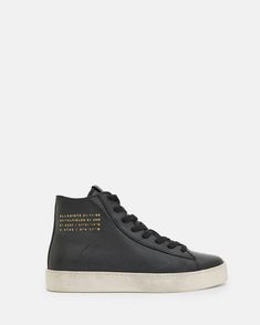 Tana Leather High Top Sneakers Black | ALLSAINTS US Black Leather Sneakers Outfit, Leather Sneakers Outfit, Black Leather Sneakers, Black High Tops, Leather High Tops, Trainers Black, Goat Leather, Sneakers Outfit, Winter Outfit