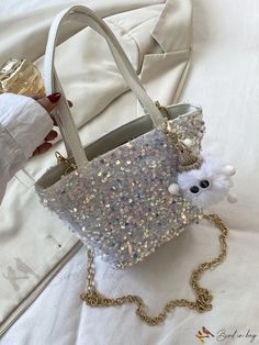 Bird in Bag - Sequin-Decorated Tote Bag Decorated Tote Bags, Cleaning Materials, First Contact, Diy Supplies, Free Gifts, Bucket Bag, Holiday Season, Tote Bag, Party Supplies