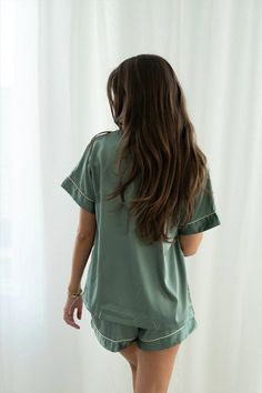 Moss Green Satin Pajamas Shorts Set – Spikes and Seams Casual Satin Sleepwear, Casual Satin Sleep Sets, Casual Satin Sets For Pajama Party, Relaxed Fit Satin Sleepwear For Loungewear, Green Relaxed Fit Pajama Shorts For Loungewear, Satin Loungewear Set With Relaxed Fit, Relaxed Fit Satin Loungewear Sets, Satin Sleep Sets With Relaxed Fit, Relaxed Fit Satin Sleepwear For Bedtime