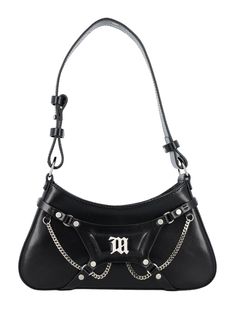 BLACK MISBHV LEATHER FETISH SHOULDER BAG Hardware Detailed Satchel Shoulder Bag, Elegant Everyday Bag With Hardware Details, Elegant Everyday Bags With Hardware Details, Edgy Leather Rectangular Shoulder Bag, Evening Shoulder Bag With Gunmetal Hardware, Leather Shoulder Bag With Metal Hardware For Night Out, Luxury Shoulder Bag With Hardware For Daily Use, Edgy Rectangular Leather Shoulder Bag, Chic Black Bag With Hardware Details