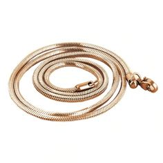 Our Snake Chains are crafted by our skillful craftspeople to provide an ever-popular jewelry look. It is made of high quality stainless steel with curvy metal rings that provide a flexible chain. It is finished with a secure lobster clasp. Choose the one that best suits you among these different sizes and colors: Snake Chain 1.2mm x 22" length Colors: silver, rose-gold, gold, black tones. Snake Chain 1.5mm x 22" length Colors: silver, rose-gold, gold, black tones. Snake Chain 1.5mm x 24" length Rose Gold Metal Chain Necklace, Minimalist Rose Gold Metal Chain Necklace, Rose Gold Metal Chain Necklace With Lobster Clasp, Rose Gold Snake Chain Jewelry, Rose Gold Metal Chain Link Necklace, Rose Gold Stainless Steel Chain Necklace, Tarnish Resistant, Rose Gold Stainless Steel Chain Necklace Tarnish Resistant, Rose Gold Metal Snake Chain Necklace, Rose Gold Metal Jewelry With Curb Chain