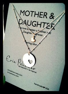 Mother Daughter Jewelry. Inspirational Gift. Mom Necklace. Simple Delicate. Sterling Silver.  I die - would love to have this for Ava and I :) Elegant Hand Stamped Jewelry For Valentine's Day, Elegant Hand Stamped Jewelry As Gift, Elegant Hand Stamped Jewelry Gift, Elegant Hand Stamped Pendant Jewelry, Elegant Stamped Heart-shaped Jewelry, Elegant Hand Stamped Sterling Silver Necklace, Elegant Hand-stamped Jewelry Gift, White Engraved Jewelry For Mother's Day, Elegant Hand Stamped Necklace For Anniversary Gift