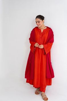 Faraal Anarkali Sharara With Embroidered Border In Slub Silk, Diwali Slub Silk Kurta With Embroidered Border, Slub Silk Straight Kurta With Embroidered Border, Red Raw Silk Anarkali Set, Red Raw Silk Anarkali Set With Straight Kurta, Red Unstitched Slub Silk Churidar, Unstitched Red Slub Silk Churidar, Designer Slub Silk Salwar Kameez With Embroidered Border, Bollywood Style Sharara With Embroidered Border