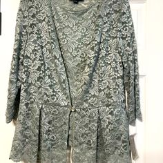 Beautiful Jacket With Shell! Tags Say It Is Ice Sage Rose Gold Print, Evening Blouses, Metallic Blouses, Velvet Tank Top, Sequin Blouse, Shell Color, Alex Evenings, Evening Tops, Tie Front Blouse