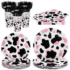 pink and black cow print party supplies