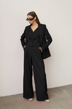 Black Women Blazer, Party Blazer, Formal Blazer, Woman Tuxedo, Black Pantsuit, Palazzo Suit, Wedding, Rehearsal Dinner, Office Wear ⭐Size: Please write your chest, waist, hips, height, and we will make a suit to your individual measurements! After you place your order, we may ask you for additional measurements. We do this to ensure that the suit fits you perfectly👌😊 ⭐Our fabric: We have used a premium quality suiting fabric.  ⭐Shipping: ✈️We have two shipping options that we can offer: Free S Tuxedo Women Chic, Black Pantsuit, Aesthetic Female, Tuxedo Black, Formal Blazer, Tuxedo Women, Mind Palace, Palazzo Suit, Women Blazer