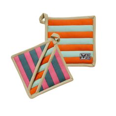 two pieces of colorful striped fabric on white background