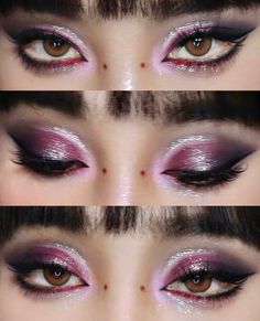 NANA Osaki Inspired Eyeshadow Palette Gothic Makeup Smokey - Etsy Canada Rocky Horror Eye Makeup, Iridescent Make Up Looks, Maroon And Black Eyeshadow, Emo Barbie Makeup, Theater Makeup Looks, Purple Goth Eye Makeup, Eye Shadow Inspirations, Drastic Makeup Looks, Purple Makeup Ideas Eyeshadows