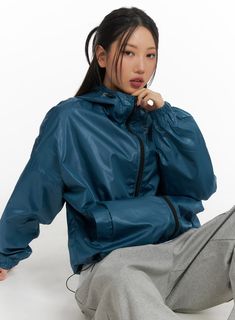 Unisex Solid Hooded Zipper Pocket Windbreaker CM418 - Korean Women's Fashion | LEWKIN Moisture-wicking Techwear Windbreaker For Fall, Athleisure Nylon Track Jacket With Drawstring Hood, Sporty Activewear With Adjustable Hood For Streetwear, Trendy Hooded Windbreaker For Outdoor, Casual Nylon Hooded Jacket With Moisture-wicking, Casual Blue Windbreaker With Zipper Closure, Casual Blue Windbreaker With Zipper, Fall Streetwear Outerwear With Functional Drawstring, Athleisure Windbreaker With Zipper Closure For Outdoor