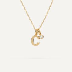 Letter C Necklace Gold 14K C Letter Necklace, 14k Gold Initial Pendant Necklace With Single Diamond, 14k Gold Initial Necklace With Single Diamond, Initial Pendant Necklace With Diamond - Gift, Initial Pendant Necklace With Diamond For Gift, C Necklace Initial, C Initial Necklace, Letter C Necklace, Letter K Necklace