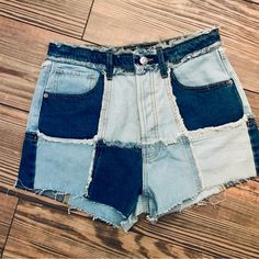 Blue And White Denim Patchwork Shorts, High Rise. New, No Flaws. “Highest Rise Cutoff Shorts.” Waist 28,” Front Rise 12,” Inseam 2.5.” 100% Cotton, No Stretch. Patchwork Cutoff Bottoms For Summer, Summer Patchwork Cutoff Bottoms, Blue Patchwork Jeans For Summer, High Rise Patchwork Jeans For Summer, Summer Blue Patchwork Jeans, High Rise Patchwork Bottoms For Summer, Denim Blue Patchwork Jean Shorts For Spring, Casual Patchwork Jean Shorts In Medium Wash, Denim Blue Patchwork Shorts For Spring