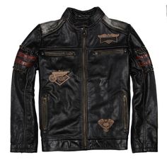 Are you born to ride? It would be awesome if you had a Biker Leather Skull Jacket to make your style unique. Discover genuine leather jackets that will enhance your style and appeal, treat yourself with a unique gift. Unique Leather Jacket, Vintage Jacket Men, Skull Jacket, Black Biker Jacket, Distressed Leather Jacket, Designer Leather Jackets, Biker Coat, Motorcycle Jacket Mens, Men's Leather Jacket