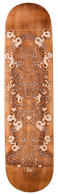 a wooden cutting board with intricate designs on it