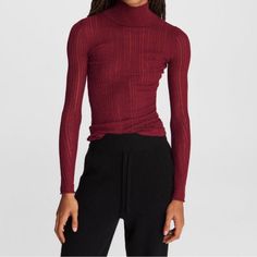 *New With Tags Rag & Bone Lexi Cotton Turtleneck Color; Plum Slim Fit Sweater Women’s Size Xxs This Is A Slim Fit T-Neck In A Textured Lurex Rib Knit With A Classic Neck-Hugging Cut. The Ideal Layer For All Seasons. Winter Burgundy Ribbed Tops, Chic Red Ribbed Sweater, Turtleneck Pointelle Knit Tops For Layering, Red Turtleneck Top For Layering, Burgundy Knit Top For Fall, Red Tops For Layering In Fall, Red Tops For Fall Layering, Fitted Burgundy Winter Top, Red Ribbed Turtleneck Top