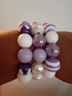 This beaded set is nice and classy Elegant Party Stretch Bracelet With Large Beads, Elegant Purple Stretch Bracelet For Party, Party Stretch Bracelet With Polished Round Beads, Elegant Purple Beaded Bracelet With Colorful Beads, Elegant Purple Bracelets With Colorful Beads, Elegant Purple Bracelet With Colorful Beads, Elegant Large Purple Beads, Bracelets Handmade Beaded, Purple And White