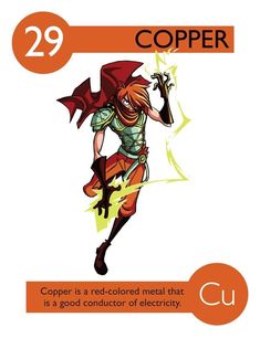 an orange and white poster with the words copper on it