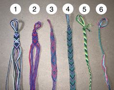 four different types of rope tied together with numbers on the bottom one side and two sides