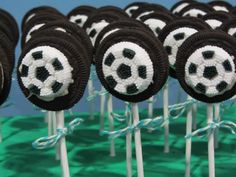 there are many oreos with soccer balls on them