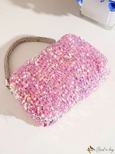 BirdinBag - Glamorous Sequin Mini Square Bag Pink Details, Inch Bag, Word Wrap, Sequin Mini, Mini Fashion, Square Bag, Pink Bag, Evening Bags, Top Handle