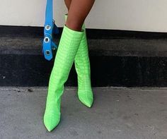 Neon Crocodile Boots Neon Boots, Neon Green Outfits, Crocodile Boots, Neon Shoes, Nail Bags, Shoes For Ladies, Branded Shoes, Green Outfits, Plus Size Corset