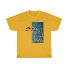 a yellow t - shirt with the words vincent vangogh on it and an image of