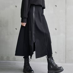 Product ID: JW4235 
 Material: Cotton 
 Color: Black 
 Size Info: 
 M  Waist 70-90 cm, Length 60-83 cm 
 L   Waist 74-100cm, Length 62-85 cm www.ccovv.com Gothic Rock, A Line Skirt, Suits You, A Line Skirts, Duster Coat, That Look, A Line, Zipper, Color