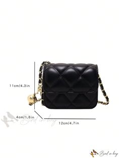 Bird in Bag - Small Black Flap Bag with Chain Strap Trendy Black Square Evening Bag, Trendy Black Box Bag, Black Square Bag With Chain Strap, Black Square Flap Bag With Chain Strap, Black Rectangular Shoulder Bag With Chain, Black Square Shoulder Bag With Chain Strap, Trendy Formal Bag With Chain Detail, Trendy Formal Bag With Chain, Black Square Shoulder Bag With Chain