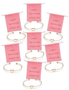 PRICES MAY VARY. Details: The Love Knot bracelets with card , Rose red tone, set of 1 4 5 6 7 10 Features: The bridesmaid bracelet is proved to be body-safe after many rigorous contact tests. Without any harmful ingredients, Lead ,cadmium or Nickel free - Hypoallergenic. Made of high-quality metal, it is delicate and long lasting Design: Each bracelet comes with a delicate "I Can't Tie The Knot Without You" card. The cards will have a fair number of bracelets Size Choice: We have also prepared s Tiffany Sweet 16, Bridesmaid Gift Card, Bridesmaid Bracelets, Knot Bracelets, Best Bridesmaid Gifts, Open Bangle Bracelet, Gifts Bags, Cuff Bracelets Handmade, Locket Bracelet