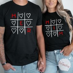 Celebrate love with these matching funny couple lover tees! Newly engaged? This is the perfect gift for your significant other. SHIRT DETAILS * Bella+Canvas - Adult, Youth, and Toddler shirts * Rabbit Skins - Baby shirts and bodysuits * Next Level - Women's tank tops * Gildan - alternative option if the primary brand is out of stock * 100% soft cotton SIZING * Our shirts are unisex - Run true to size and have a relaxed fit. Order one size smaller for a further slim fit. * If you are unsure about what size to order, please refer to the size chart in the photos or reach out to us. * To measure, lay your favorite shirt flat. Measure armpit to armpit and the length, then compare to the size chart in the photos. * Incorrect size can not be refunded or exchanged. DIRECT TO GARMENT PRINTING (DTG) Black Graphic Tee For Valentine's Day, Black Family Matching T-shirt Gift, Valentine's Day Graphic Tee T-shirt Gift, Valentine's Day Black T-shirt With Text Print, Black Cotton Couples T-shirt, Casual Black T-shirt For Anniversary, Black Cotton T-shirt For Anniversary, Black Cotton T-shirt For Couples, Matching Letter Print T-shirt Gift