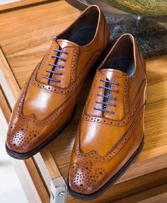 Handmade tan wingtips brogue dress shoes, Men lace up brogue formal shoes Brown Brogues, Oxford Shoes Brown, Oxford Shoes Style, Brown Oxfords, Handmade Leather Shoes, Hand Stitch, Ankle Shoes, Up Shoes, Formal Shoes