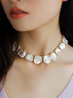 Natural Large Petal Baroque Pearl Necklace with Gold Bean - floysun Water Fae, Sea Spirit, Pearl Necklace With Gold, Mermaid Water, Organic Elements, Edison Pearls, Baroque Pearl Necklace, Pearl Necklaces, Tiger Eye Stone