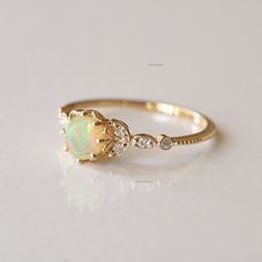 Leaf SI Clarity Diamond Ring, 6mm Opal Milgrain Ring, 14k Yellow Gold Gemstone & Opal Ring, Engagement Stackable Ring, Christmas Gift Fine Handmade Jewelry. This ring set is an ORIGINAL DESIGN by TheFourSquare 14K Gold Ring, Studded Ring, Dainty Wedding Ring, Opal Engagement Ring, Gemstone Ring For Her, Triangle Ring, 14k Gold Ring, Band Ring ★Details 14k Yellow Gold Main gemstone: Opal  Shape: Round Stone Size : 6mm Ring Size ; US 7 SI Clarity Diamond, Natural Quality: SI quality, conflict-free Opal Stackable Rings For Anniversary, Stackable Yellow Gold Opal Ring For Anniversary, Stackable Opal Ring In Yellow Gold For Anniversary, Opal Ring With Diamond Accents In 14k Gold, Gold Opal Ring With Accent Stones For Anniversary, Stackable Opal Rings For Anniversary, 14k Gold Opal Ring With Diamond Accents, Gold Opal Ring With Halo Design, Stackable Opal Anniversary Rings