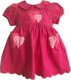 Sweet Red Short Sleeve Dress, Cute Polka Dot Cotton Dress, Playful Pink Heart Print Dress, Playful Fitted Heart Print Dress, Red Cotton Dress For Play, Pink Heart Print Short Sleeve Dress, Red Cotton Casual Dress, Playful Fitted Dress With Heart Print, Pink Short Sleeve Dress With Heart Print