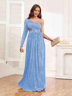 Alivia Glamorous One Shoulder Long Sleeve Cutout Waist Sequins Party D Blue One Shoulder Party Dress, One Shoulder Long Sleeve Evening Dress For Party Season, Evening Party One Shoulder Floor-length Dress, Glamorous Blue One-shoulder Evening Dress, Blue One-shoulder Dress For Prom Party, Glamorous Blue One Shoulder Evening Dress, Blue One Shoulder Dress For Prom Party, Blue One-shoulder Dress For Prom Season Party, Glamorous One Shoulder Long Sleeve Evening Dress