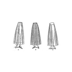 three different types of pleated skirts are shown in black and white, with the same pattern