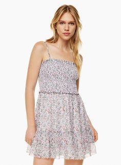 Wilfred TEMPEST SLEEVELESS MINI DRESS | Aritzia US Summer Mini Dress With Delicate Straps For Daywear, Smocked Sundress With Adjustable Spaghetti Straps, Casual Mini Dress With Delicate Straps, Flirty Mini Dress With Smocked Bodice For Casual Events, Summer Dress With Adjustable Straps And Tiered Shape, Summer Tiered Dress With Adjustable Straps, Summer Tiered Mini Dress With Adjustable Straps, Summer Smocked Sleeveless Dress With Adjustable Straps, Spring Casual Mini Dress With Adjustable Straps