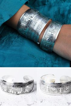 Simple Vintage Style, Open Bangle Bracelet, Silver Jewelry Diy, Boho Cuff, Classic Accessories, Necklace Initial, Open Bangle, Elephant Pattern, Silver Jewellery Sets