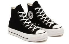 (WMNS) Converse Chuck Taylor All Star Platform High 'Black' 560845C-KICKS CREW Converse High Platform, Converse With Platform, Black Converse High Tops Outfit, Black Converse Platform, Platform Converse Black, Draculaura Halloween, High Top Platform Converse, Zapatillas All Star, Black Platform Converse