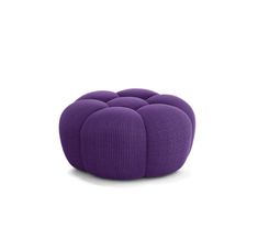 a purple ottoman that is sitting on top of a white surface and it's made out of fabric