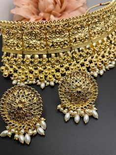 Eva SET | MerakeJewelry Formal Kundan Choker With Intricate Design, Elegant Kundan Choker With Intricate Design, Elegant Kundan Choker Necklace With Intricate Design, Bollywood Gold Bridal Accessories With Intricate Design, Elegant Chandbali Choker For Ceremonial Occasions, Gold Temple Jewelry Sets For Reception, Bridal Choker Necklace With Intricate Design For Festive Occasions, Elegant Choker With Intricate Design For Reception, Bridal Choker Necklace With Intricate Design For Reception