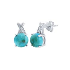 Add a touch of glam to your colorful style with these genuine turquoise and cubic zirconia earrings. Add a touch of glam to your colorful style with these genuine turquoise and cubic zirconia earrings. Nickel free Metal: sterling silver Backings: post Packaging: boxed Plating: rhodium Finish: polished Length: 11 mm x 6 mmSTONE DETAILS Stone type: turquoise, cubic zirconia Total weight: 2 3/4 ct. Shape: round Setting: prong Gemstones may have been treated to enhance their appearance. Special care Elegant Turquoise Earrings With Gemstone Accents, Elegant Turquoise Diamond Earrings, Turquoise Sterling Silver Earrings - Fine Jewelry, Turquoise Sterling Silver Fine Jewelry Earrings, Turquoise Sterling Silver Earrings Fine Jewelry, Turquoise Sterling Silver Earrings With Gemstone Accents, Elegant Turquoise Gemstone Earrings, Turquoise Earrings For Anniversary With Pierced Ears, Fine Jewelry Turquoise Earrings