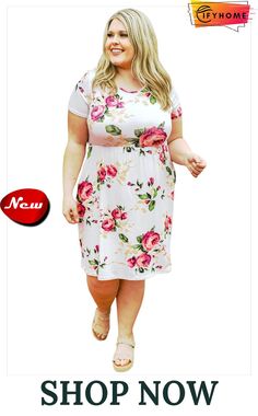 Multicolor Plus Size Floral Print Midi T-shirt Dress White T-shirt Dress For Summer, Spring Floral Print Crew Neck Dress, Casual Crew Neck Spring Dress, Casual Crew Neck Dress For Spring, Multicolor Crew Neck Spring Dress, Spring Multicolor Crew Neck Dress, Multicolor Crew Neck Dress For Spring, Casual Pink Crew Neck Dress, Casual Floral Print Crew Neck Dress